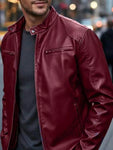 Men's Full Size Faux Leather Bomber Jacket with Zipper Pockets Plus Size view 34