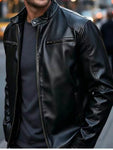 Men's Full Size Faux Leather Bomber Jacket with Zipper Pockets Plus Size view 39