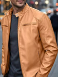 Men's Full Size Faux Leather Bomber Jacket with Zipper Pockets Plus Size view 1