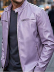 Men's Full Size Faux Leather Bomber Jacket with Zipper Pockets Plus Size view 4
