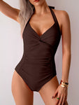 Twisted Front Halter Neck Ruched One-Piece Swimsuit view 22