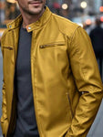 Men's Full Size Faux Leather Bomber Jacket with Zipper Pockets Plus Size view 8