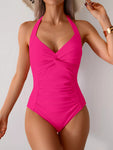 Twisted Front Halter Neck Ruched One-Piece Swimsuit view 26