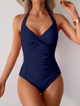 Twisted Front Halter Neck Ruched One-Piece Swimsuit view 25