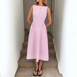 Striped Linen A-Line Midi Dress with Pockets view 4