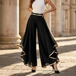 Gold-Trim Chiffon Palazzo Pants view 3