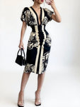 Deep V Flutter-Sleeve Midi Dress view 5