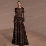 Long-Sleeve Lace A-Line Evening Gown view 5