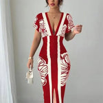 Deep V Flutter-Sleeve Midi Dress view 2