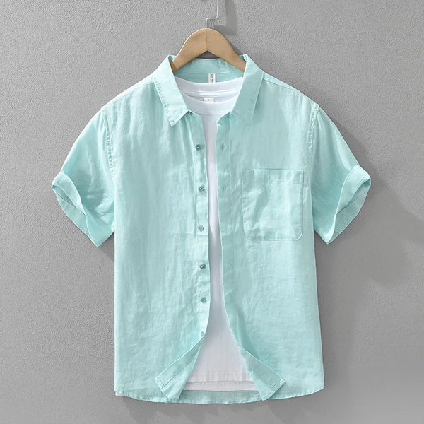 Men's Linen Short Sleeve Button-Up Shirt