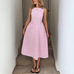 Striped Linen A-Line Midi Dress with Pockets view 1