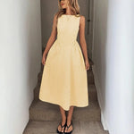 Striped Linen A-Line Midi Dress with Pockets view 7