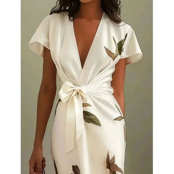Tie-Waist Wrap Dress with Split Hem