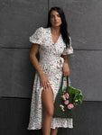Floral Jacquard Cotton A-Line Midi Dress view 1