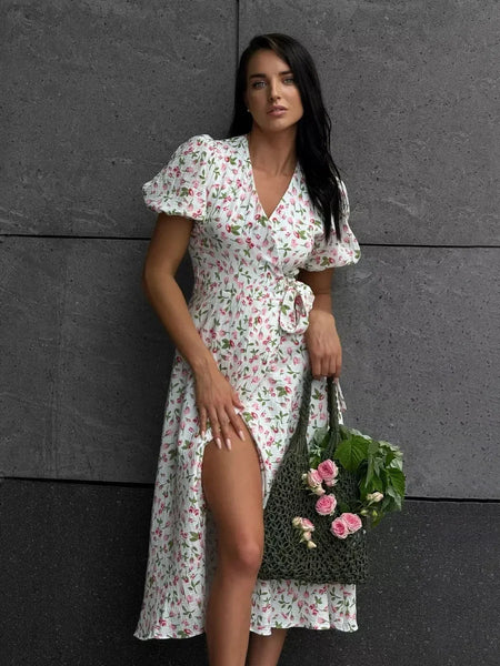 Floral Jacquard Cotton A-Line Midi Dress