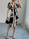 Deep V Flutter-Sleeve Midi Dress view 1