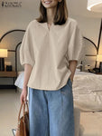 Puff-Sleeve V-Neck Blouse view 1