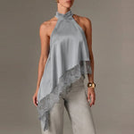 Satin Asymmetric Halter Top view 10