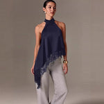 Satin Asymmetric Halter Top view 6