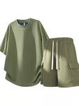 Men's Plus Size Textured Casual Top and Shorts Set view 1