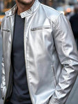 Men's Full Size Faux Leather Bomber Jacket with Zipper Pockets Plus Size view 32