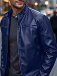 Men's Full Size Faux Leather Bomber Jacket with Zipper Pockets Plus Size view 14