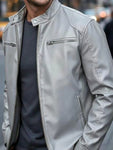Men's Full Size Faux Leather Bomber Jacket with Zipper Pockets Plus Size view 11