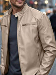 Men's Full Size Faux Leather Bomber Jacket with Zipper Pockets Plus Size view 15