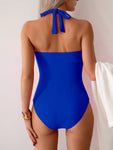 Twisted Front Halter Neck Ruched One-Piece Swimsuit view 14