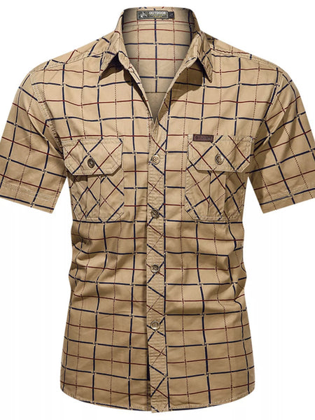 Men's Plus Size Casual Plaid Short-Sleeve Shirt